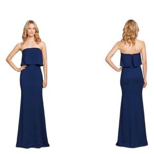 NWT Hayley Paige Occasions strapless gown flutter sheath dress navy blue 5860 10